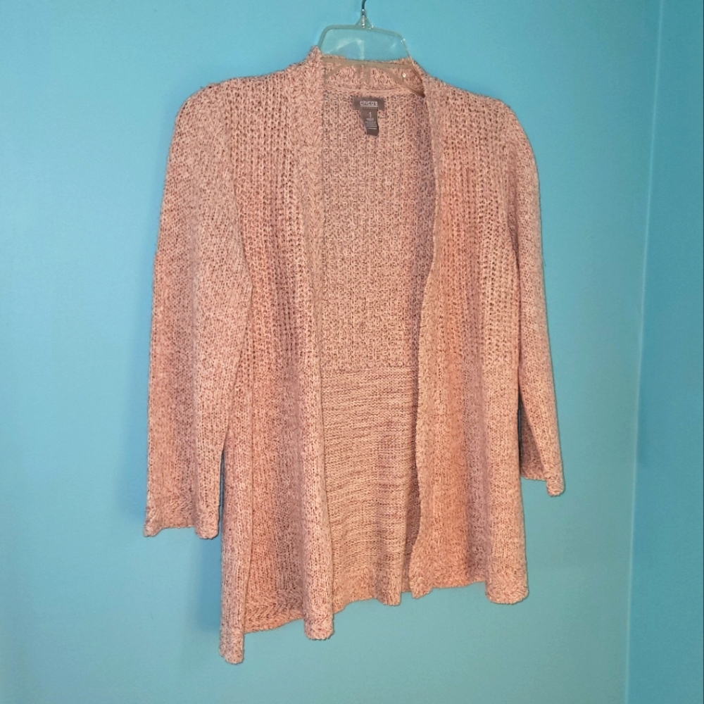 Chico's Open Front Cardigan Metallic Orange Knit sz. 1 (Medium)